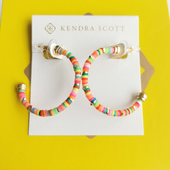 Kendra Scott Reece Gold Neon Mix Small Hoop Earrings fashion - Picture 1 of 3